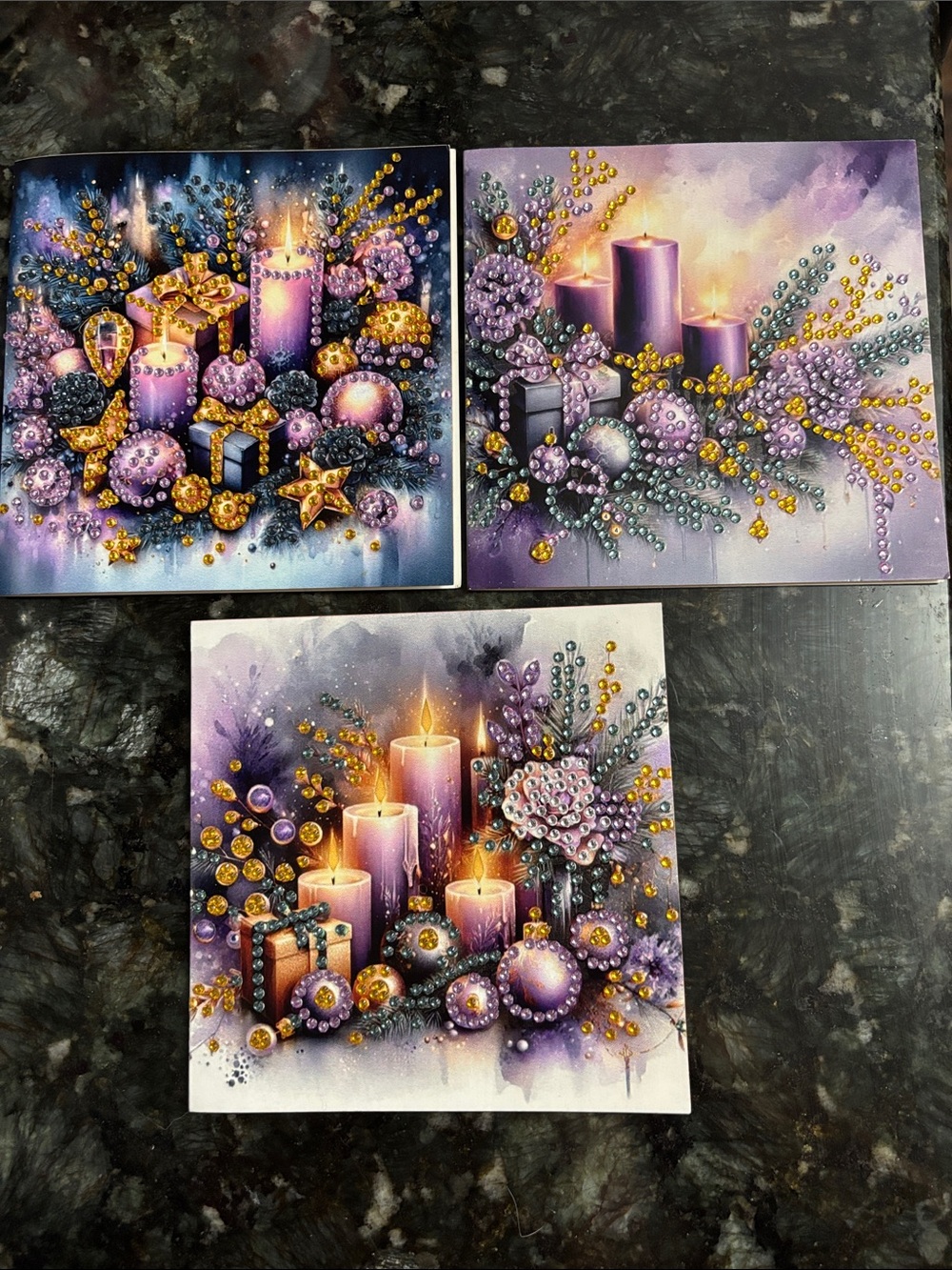 Set of 3 Christmas or Winter Holiday Rhinestone Cards
